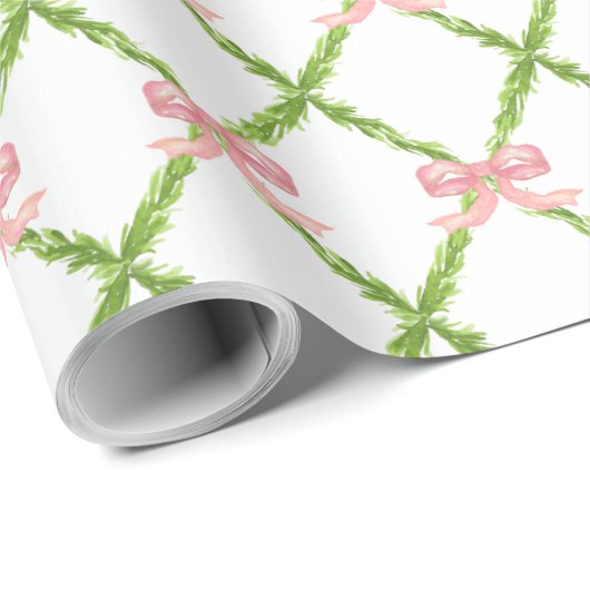 Preppy Tuin Trellis met Roze Bogen Cadeaupapier (Rol Hoek)