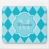 Preppy Turquoise Argyle Girly Monogram en naam Muismat (Voorkant)