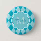 Preppy Turquoise Argyle Girly Monogram en naam Ronde Button 5,7 Cm (Voorkant)