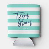 Preppy Turquoise en White Stripes Blue Team bruide Blikjeskoeler (Achterkant)