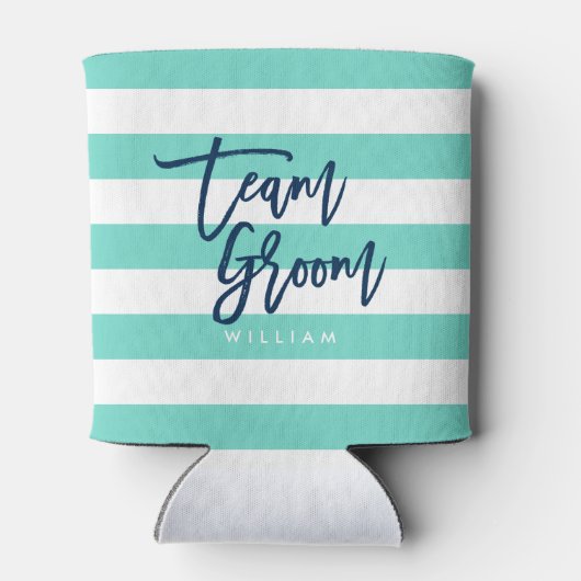 Preppy Turquoise en White Stripes Blue Team bruide Blikjeskoeler (Achterkant)