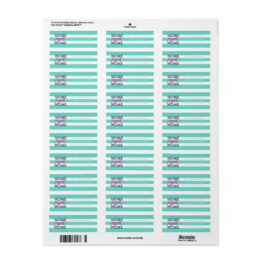 Preppy Turquoise en White Stripes Home Sweet Home Etiket (Full Sheet)