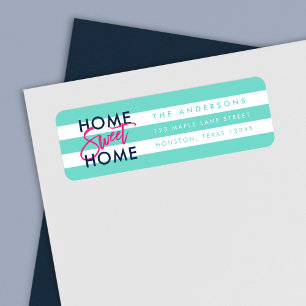 Preppy Turquoise en White Stripes Home Sweet Home Etiket