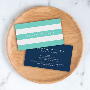 Preppy Turquoise en White Stripes with Blue Visitekaartje