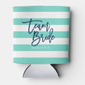 Preppy Turquoise en witte strepen Blauw Team Bride Blikjeskoeler (Voorkant)