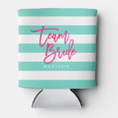 Preppy Turquoise en witte strepen roze team bruid Blikjeskoeler (Voorkant)