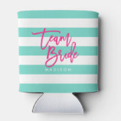 Preppy Turquoise en witte strepen roze team bruid Blikjeskoeler (Achterkant)