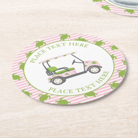 Preppy Turtles Golf Cart Ronde Kartonnen Onderzetter (Gebogen)