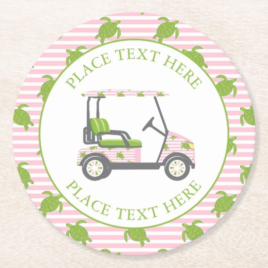 Preppy Turtles Golf Cart Ronde Kartonnen Onderzetter (Voorkant)