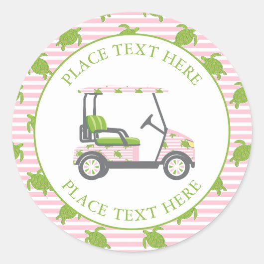 Preppy Turtles Golfkarretje Ronde Sticker (Voorkant)