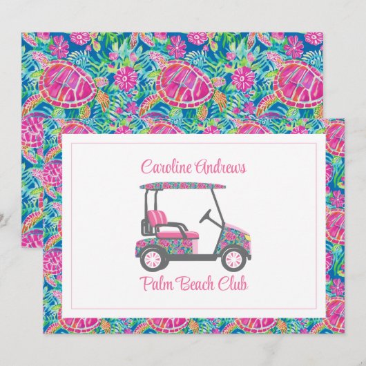 Preppy Turtles Palm Beach Golf Cart Bedankkaart (Voorkant / Achterkant)
