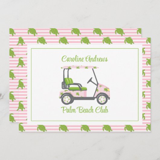 Preppy Turtles Palm Beach Golf Cart Personalized Bedankkaart (Voorkant / Achterkant)