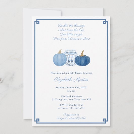 Preppy Twin Boys Pumpkins Autumn Baby shower Party Kaart (Voorkant)