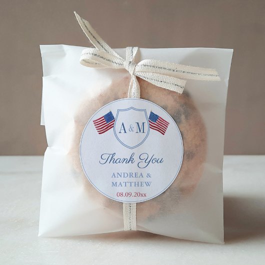 Preppy USA vlag Monogram bruiloft gunst dank u Ronde Sticker