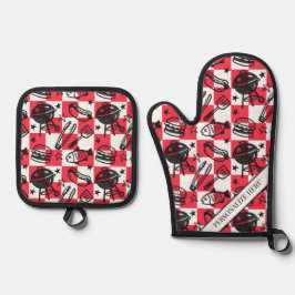 Preppy Vader-grillpatroon – BBQ Doodles (Geruit) Ovenwant & Pannenlap Set