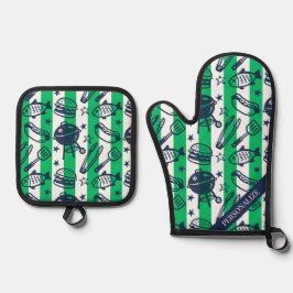 Preppy Vader-grillpatroon – BBQ Doodles (Streep) Ovenwant & Pannenlap Set