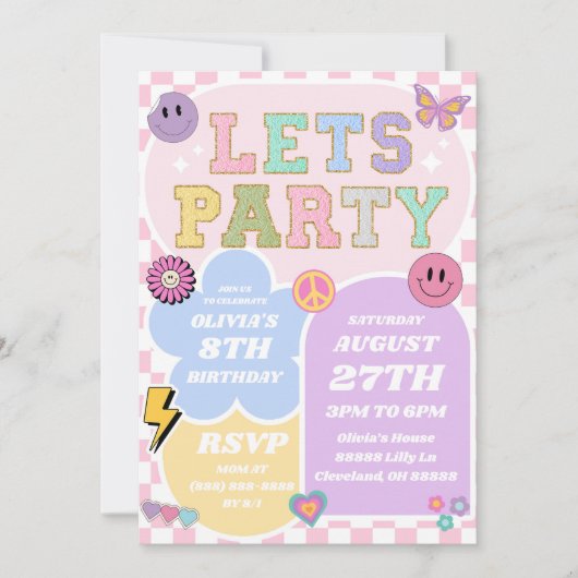 Preppy Varsity Patch Letter Retro verjaardagsfeest Kaart (Voorkant)