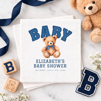 Preppy Varsity Teddy Bear Baby Shower Servet