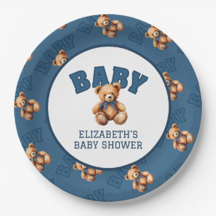 Preppy Varsity Teddybeer Baby Shower Papieren Bordje