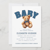 Preppy Varsity Teddybeer Babyshower Uitnodiging (Voorkant)