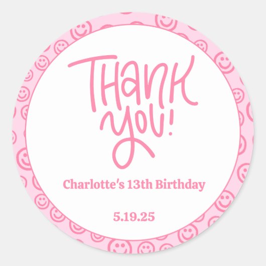 Preppy Verjaardag Dank u Sticker (Voorkant)
