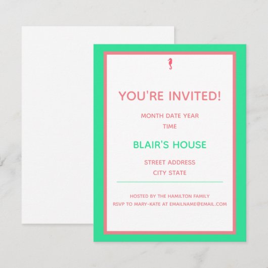 Preppy verjaardagsuitnodiging kaart (Voorkant / Achterkant)