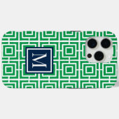 Preppy Vierkant Lattice Monogram – Groen & Marineb Case-Mate iPhone Case (Achterkant (horizontaal))