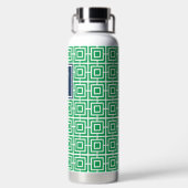 Preppy Vierkant Lattice Monogram - Groen & Marineb Waterfles (Achterkant)