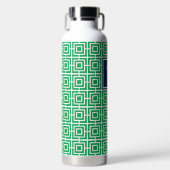 Preppy Vierkant Lattice Monogram - Groen & Marineb Waterfles (Voorkant)