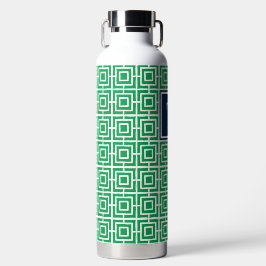 Preppy Vierkant Lattice Monogram - Groen & Marineb Waterfles