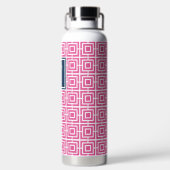 Preppy Vierkant Lattice Monogram Heet Roze & Marin Waterfles (Achterkant)