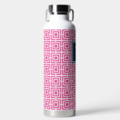 Preppy Vierkant Lattice Monogram Heet Roze & Marin Waterfles (Voorkant)