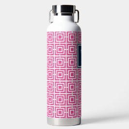 Preppy Vierkant Lattice Monogram Heet Roze & Marin Waterfles