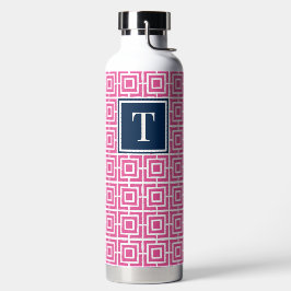 Preppy Vierkant Lattice Monogram Heet Roze & Marin Waterfles