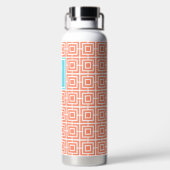 Preppy Vierkant Lattice Monogram - Koraal & Turkoo Waterfles (Achterkant)