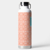 Preppy Vierkant Lattice Monogram - Koraal & Turkoo Waterfles (Voorkant)