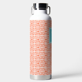 Preppy Vierkant Lattice Monogram - Koraal & Turkoo Waterfles