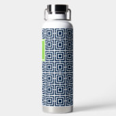 Preppy Vierkant Lattice Monogram – Marine & Lime Waterfles (Achterkant)