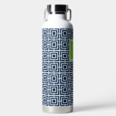 Preppy Vierkant Lattice Monogram – Marine & Lime Waterfles (Voorkant)