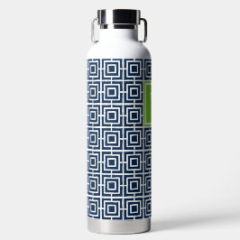 Preppy Vierkant Lattice Monogram – Marine & Lime Waterfles