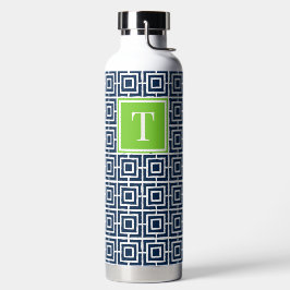 Preppy Vierkant Lattice Monogram – Marine & Lime Waterfles