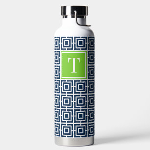 Preppy Vierkant Lattice Monogram – Marine & Lime Waterfles