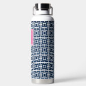 Preppy Vierkant Lattice Monogram – Navy & Hot Pink Waterfles (Achterkant)