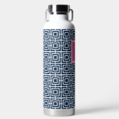 Preppy Vierkant Lattice Monogram – Navy & Hot Pink Waterfles (Voorkant)