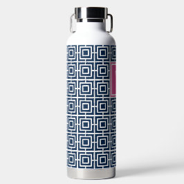 Preppy Vierkant Lattice Monogram – Navy & Hot Pink Waterfles