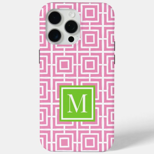 Preppy Vierkant Lattice Monogram – Roze & Limoen Case-Mate iPhone Case (Achterkant)