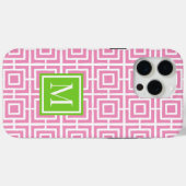 Preppy Vierkant Lattice Monogram – Roze & Limoen Case-Mate iPhone Case (Achterkant (horizontaal))