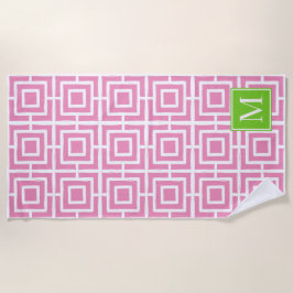 Preppy Vierkant Lattice Monogram – Roze & Limoen Strandlaken