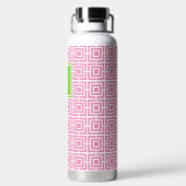 Preppy Vierkant Lattice Monogram – Roze & Limoen Waterfles (Achterkant)