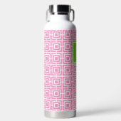 Preppy Vierkant Lattice Monogram – Roze & Limoen Waterfles (Voorkant)